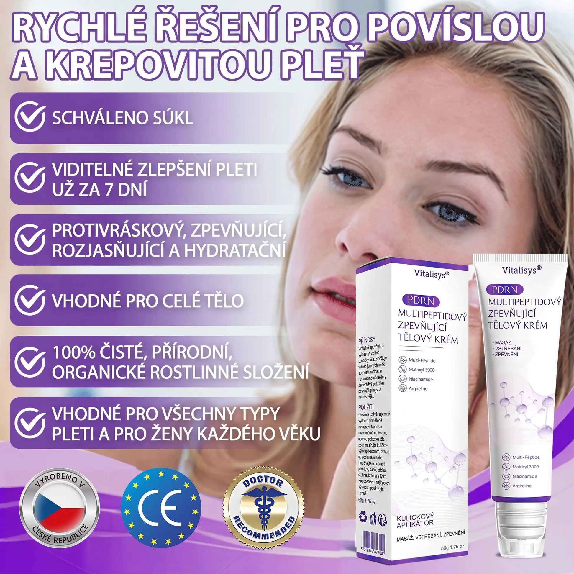 Vitalisys® PDRN Multi-Peptide masážní tělový krém s masážním válečkem