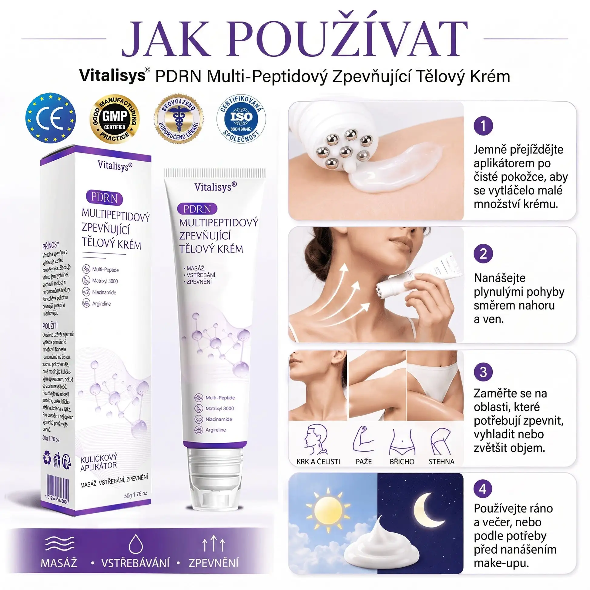 Vitalisys® PDRN Multi-Peptide masážní tělový krém s masážním válečkem