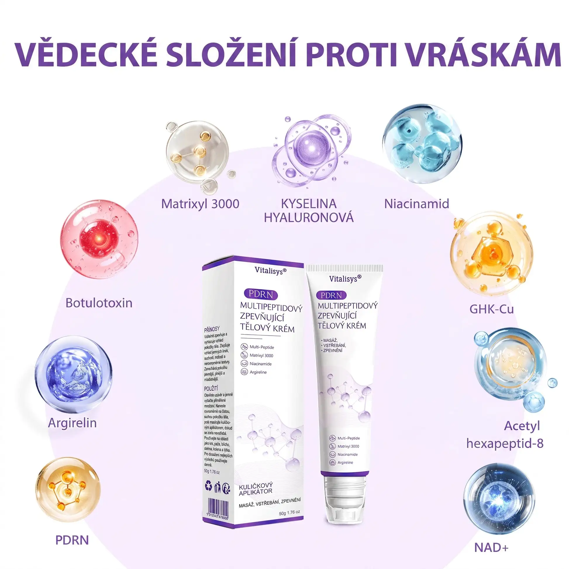 Vitalisys® PDRN Multi-Peptide masážní tělový krém s masážním válečkem