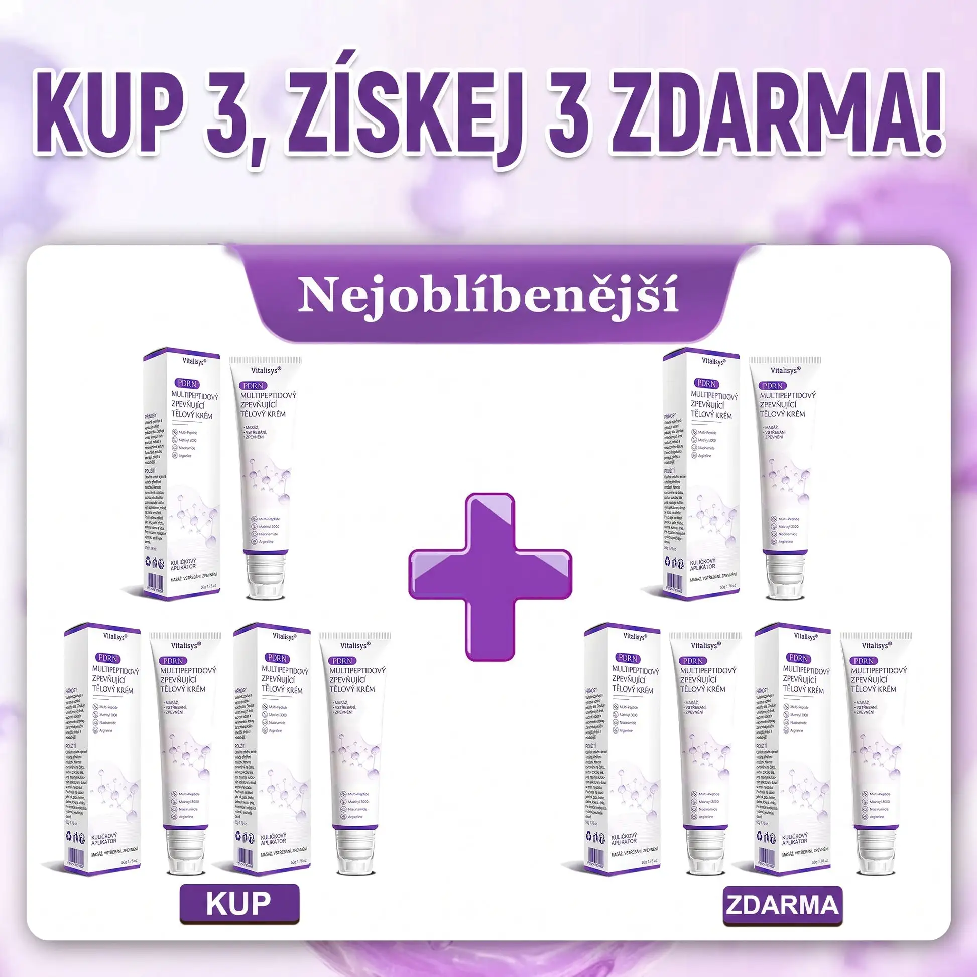 Vitalisys® PDRN Multi-Peptide masážní tělový krém s masážním válečkem