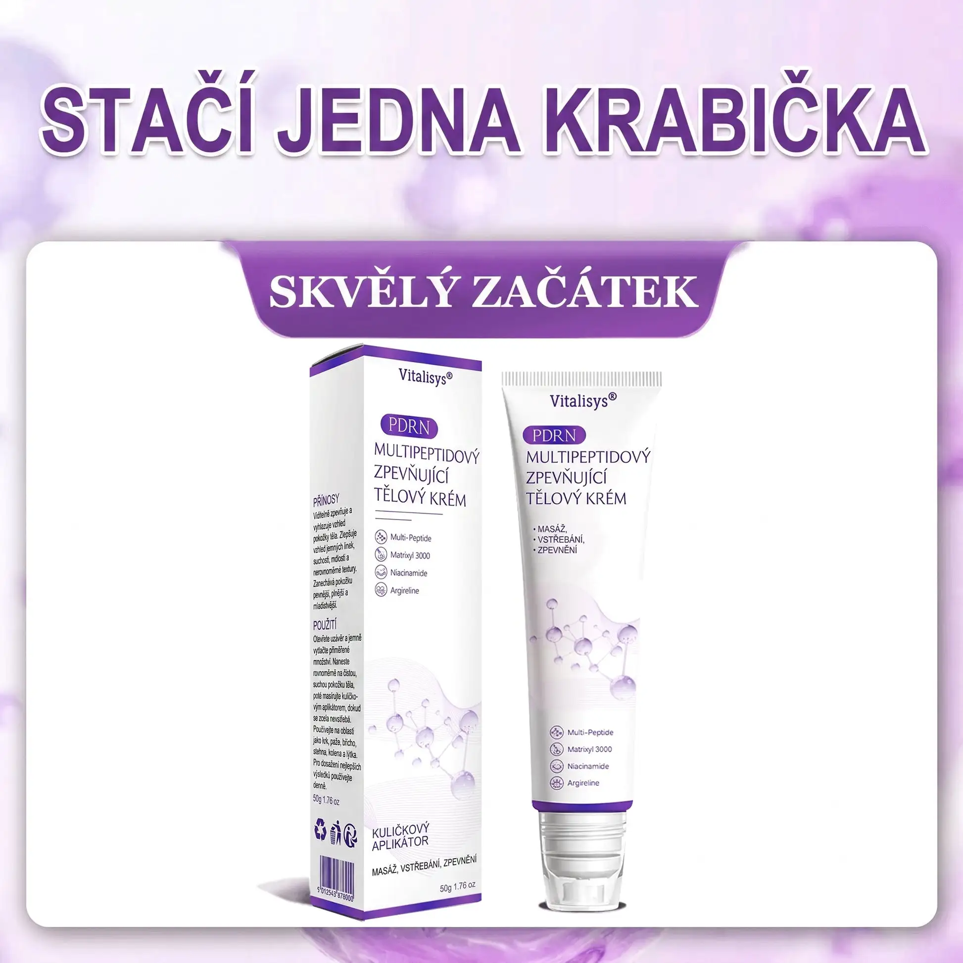 Vitalisys® PDRN Multi-Peptide masážní tělový krém s masážním válečkem